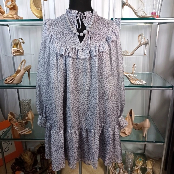 ELOQUII  Babydoll Mini Dress, Size: 22/24, Gray & Off-White Colors - Picture 1 of 16